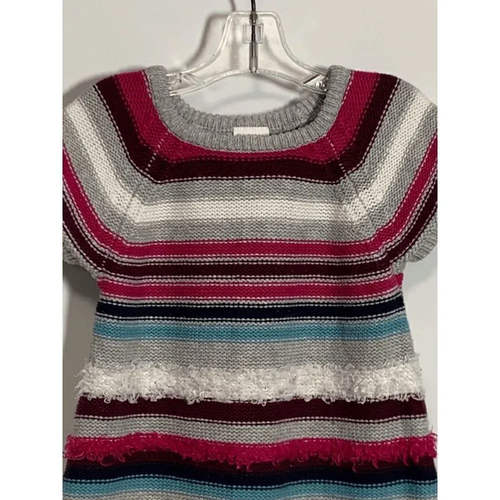 Gymboree Girls Striped Fuzzy Knit Sweater Dress Short Sleeve Gray Pink Size 4